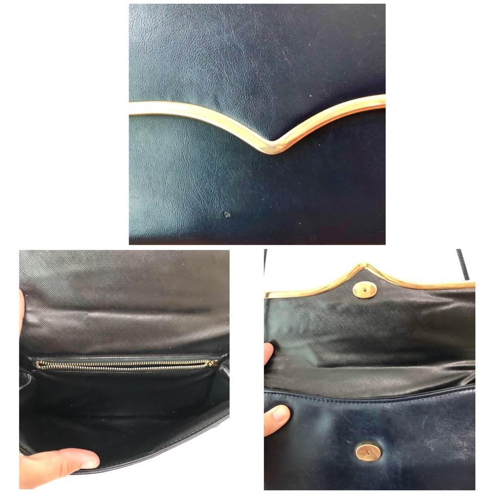 **SOLD** Vintage faux leather navy purse with gold trim - Picture 4 of 4